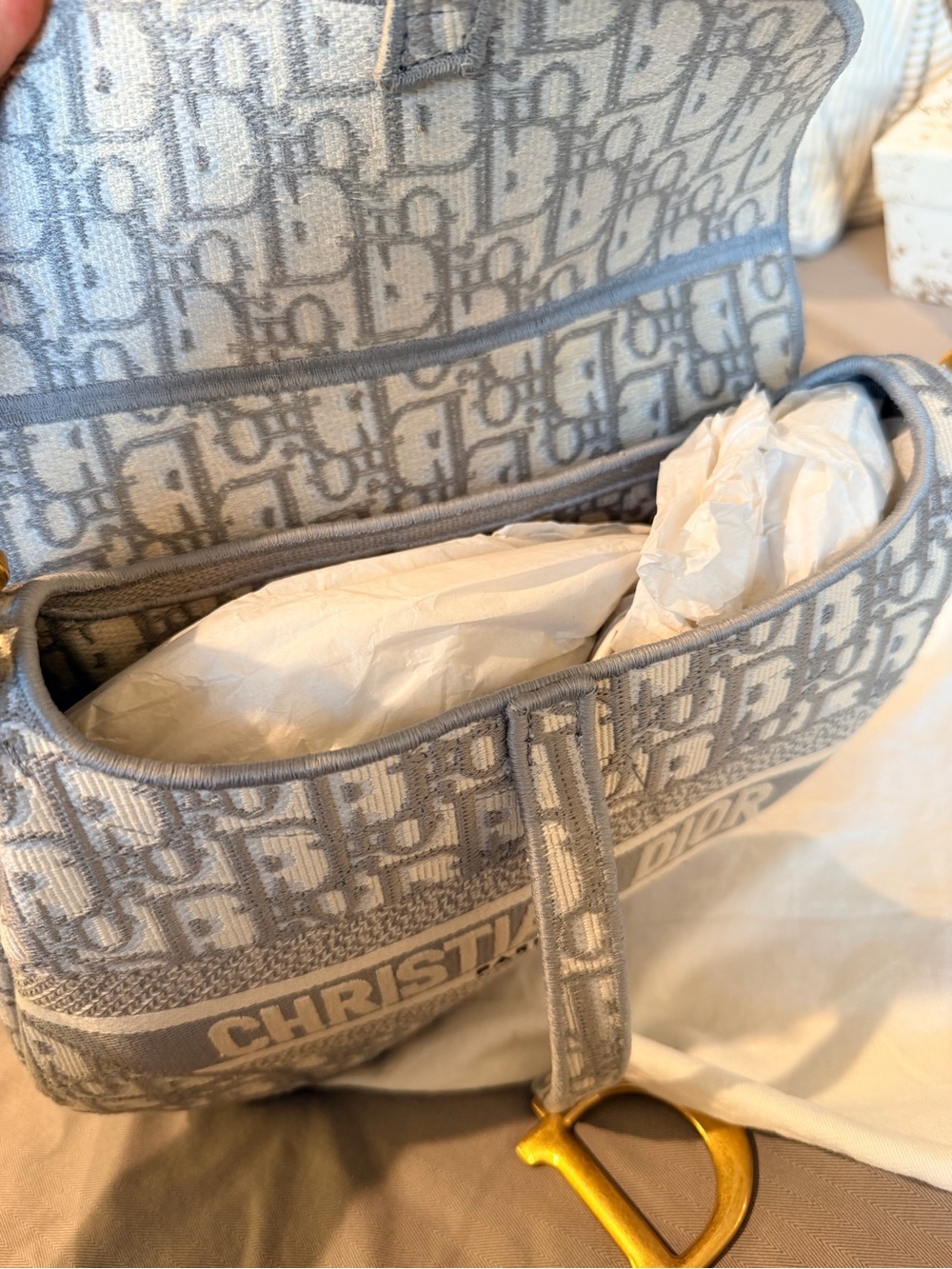 Dior oblique gray Jacquard Saddle medium - Picture 5 of 15
